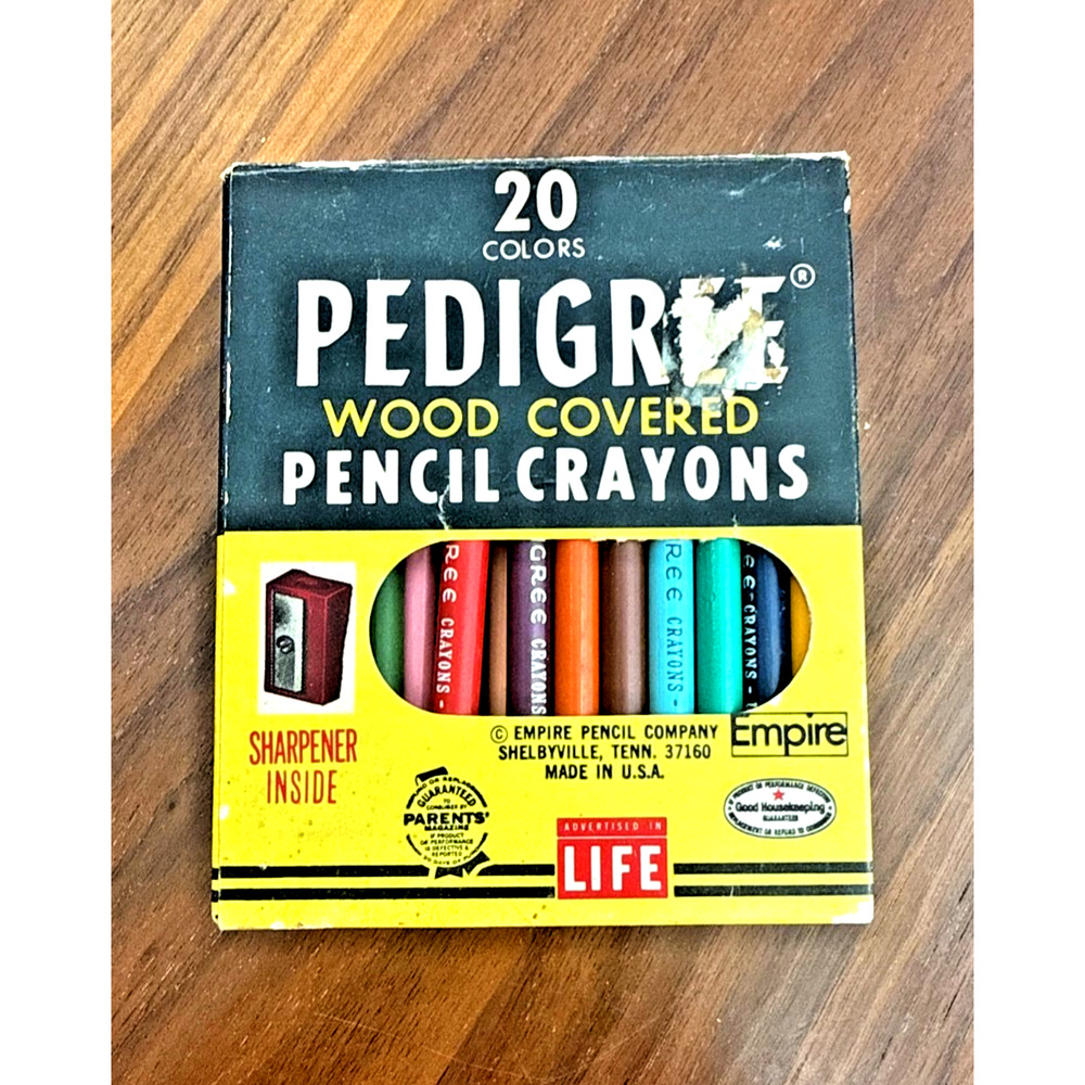 Pedigree Wood Covered Pencil Crayons 20pc Sharpener Original Box 2449 Vtg USA